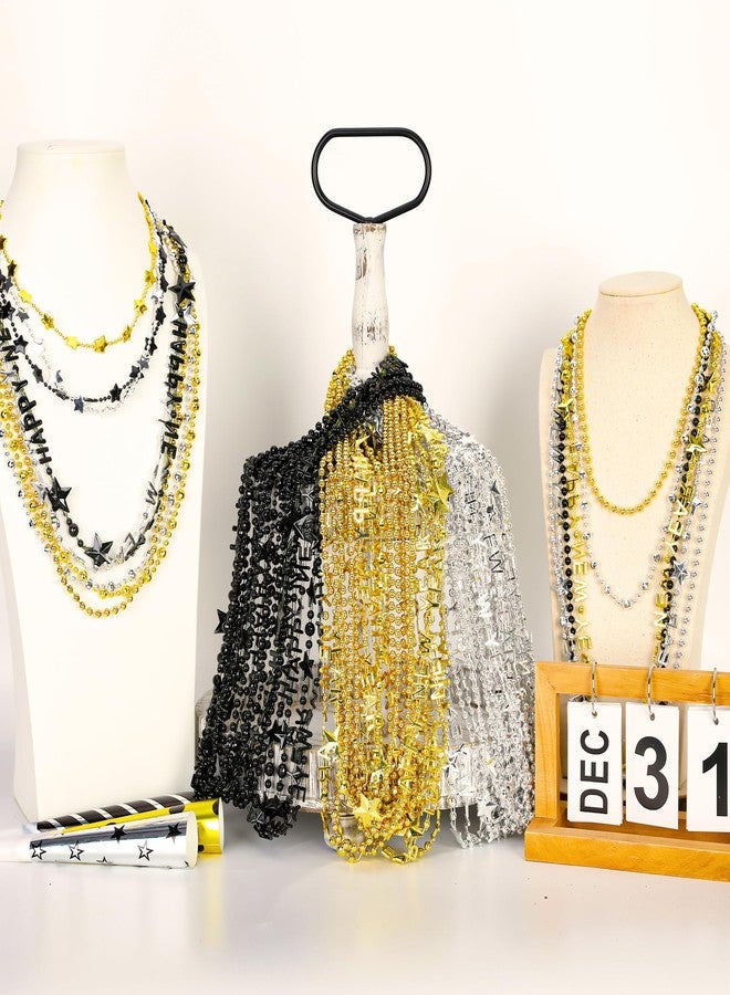 EOBOH 50PCS New Years Eve Necklace, Black Gold Silver Beads Necklaces Party Supplies 2026, 12 Kinds of HAPPY NEW YEAR Star Bead Necklaces Bulk, Beaded Necklace 2026 Accessories for New Years Decor - Image 5
